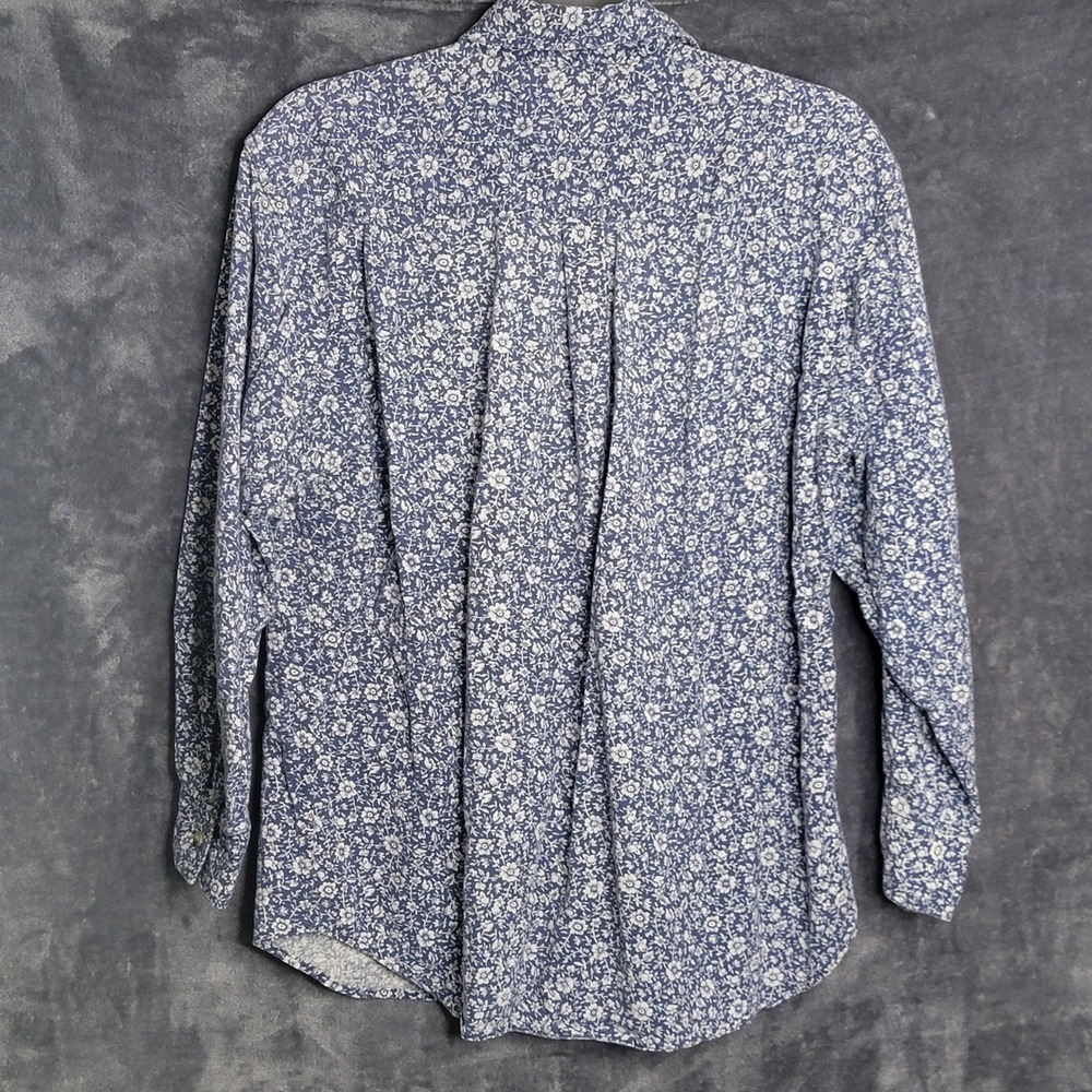 Terra Button Down Shirt Womens Medium Blue Floral Cotton Long Sleeve Country - Picture 4 of 9